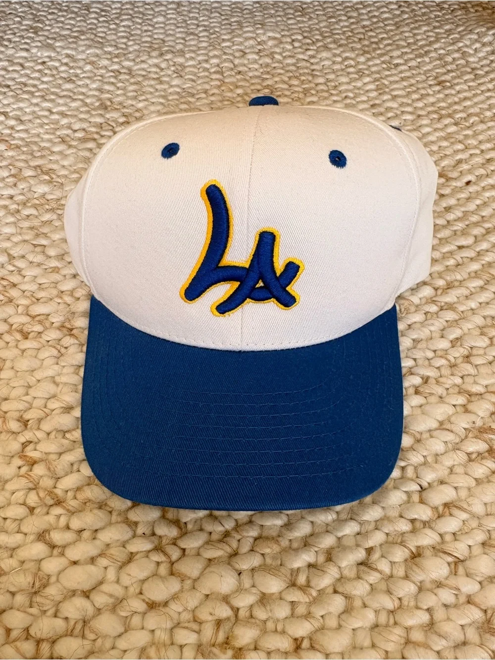 Men’s White and Blue Baseball Cap with Embroidered LA Accent